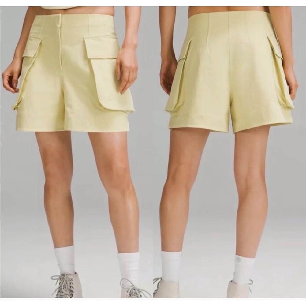 Lululemon Lab Utilitech Cargo Shorts Pale‎ Yellow High Rise Size 14 LW7CNRS